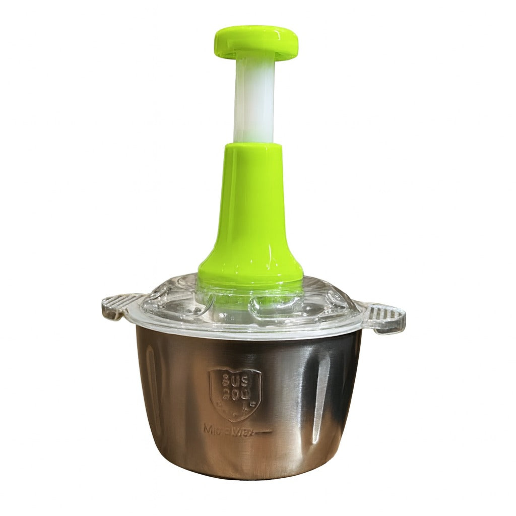Stainless Steel Manual Food Chopper 2L – Multi Purpose Vegetable Fruit And Nut Cutter With Hand Push Blades