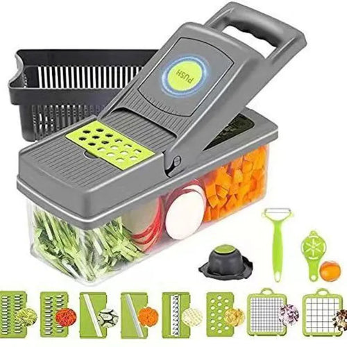 16-in-1 Multifunctional Vegetable Chopper & Slicer with Colander Basket and Storage Container