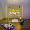 LED Light-Up Writing Board – 15×15 cm Acrylic Message Pad with Stand | Colorful DIY Notes & Erasable Neon Pens