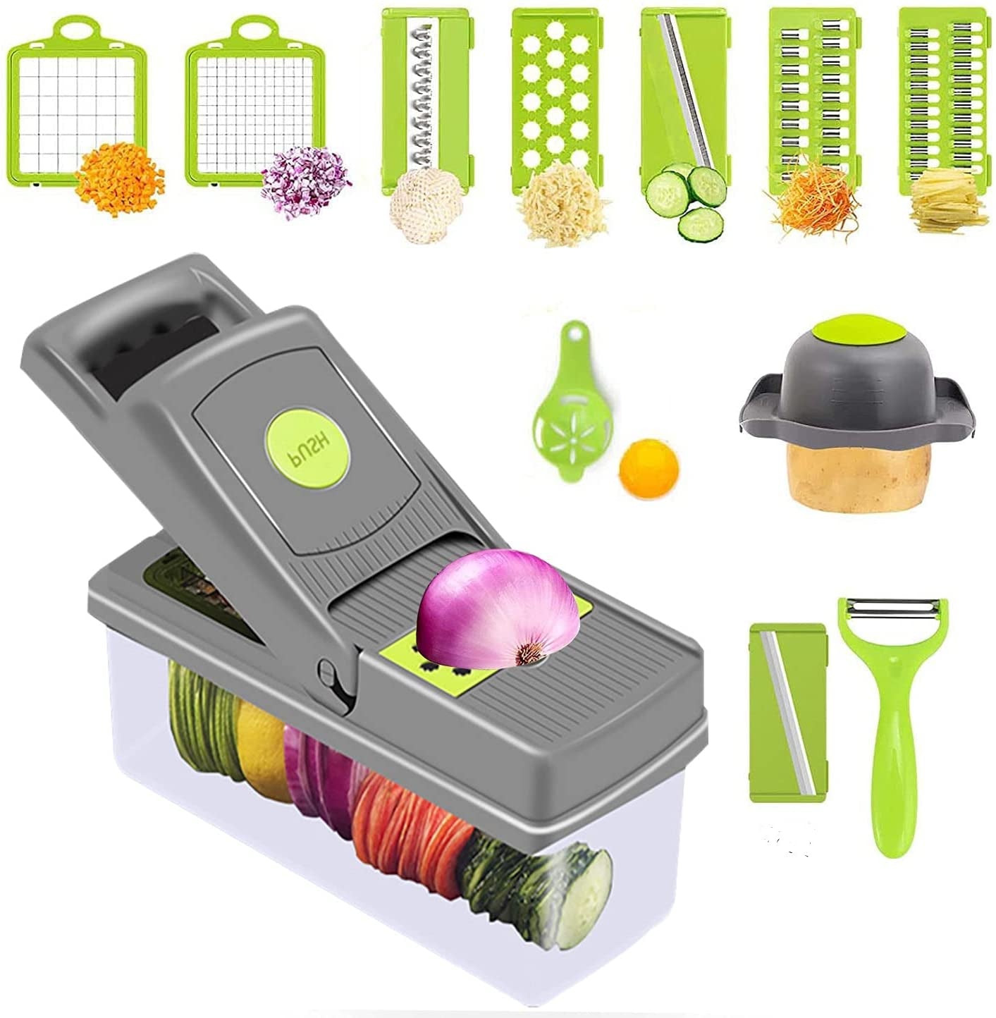 16-in-1 Multifunctional Vegetable Chopper & Slicer with Colander Basket and Storage Container