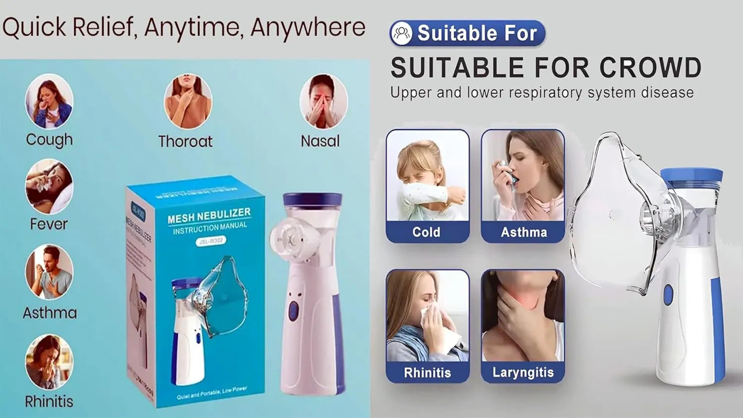 Portable Mesh Nebulizer – USB & Battery Operated Mini Inhaler with Mask for Effective Respiratory Care