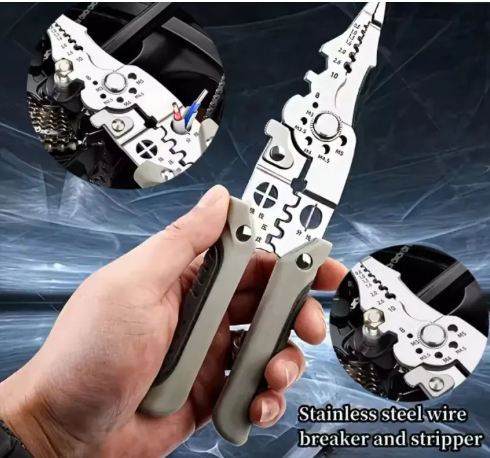 Professional 8-in-1 Multi-Functional Electrician Pliers – Heavy Duty Wire Stripper, Cutter, and Crimping Tool