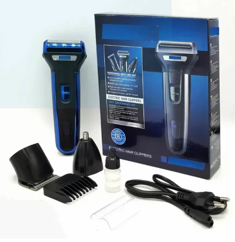 3-in-1 Rechargeable Electric Shaver & Trimmer – Beard, Hair & Nose Grooming Kit