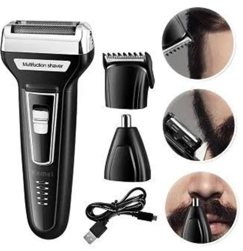 3-in-1 Rechargeable Electric Shaver & Trimmer – Beard, Hair & Nose Grooming Kit